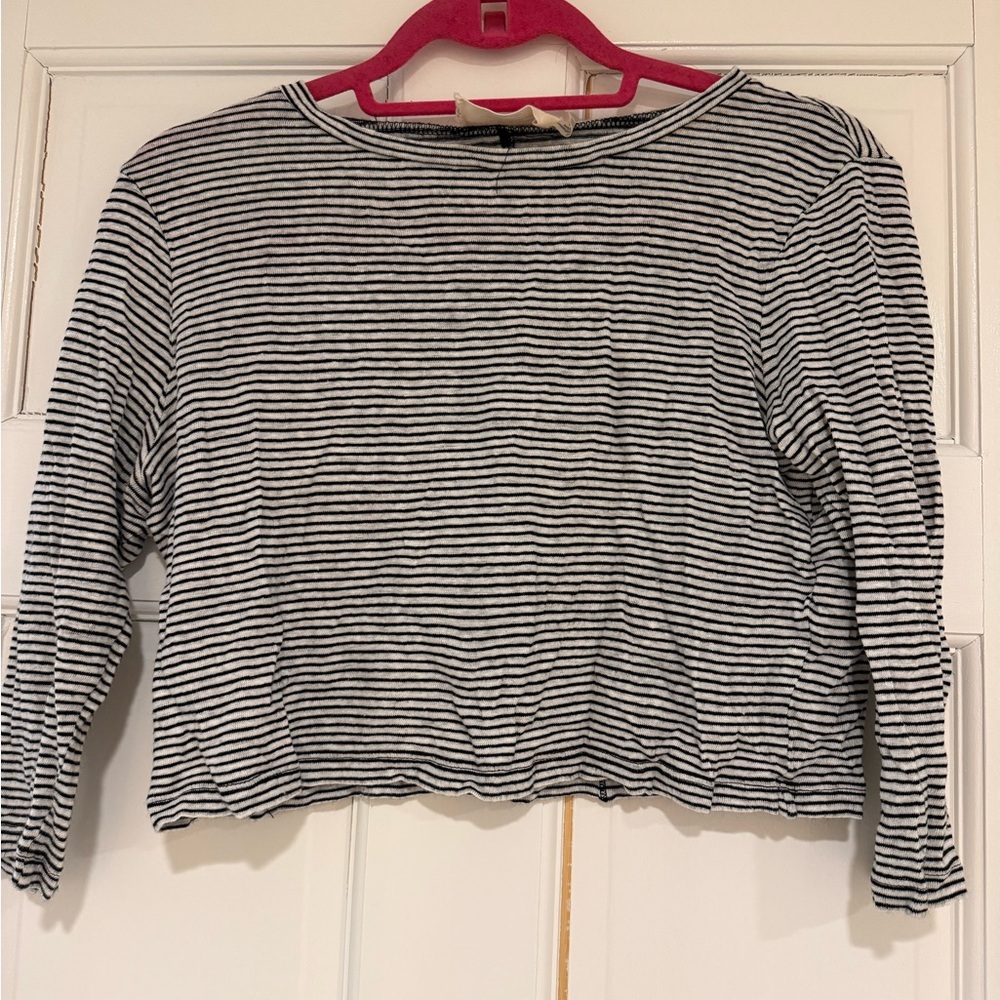 Alice + Olivia Black and White Striped Long Sleeve Top